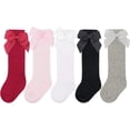 thumbnail image 1 of 5 Pack Baby Girl Knee High Socks Toddler Dress Socks Baby Bow Stocking Cotton Infant Socks, 1 of 7