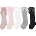 thumbnail image 1 of 5 Pack Baby Girl Knee High Socks Toddler Dress Socks Baby Bow Stocking Cotton Infant Socks, 1 of 7