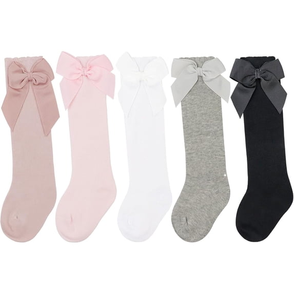 5 Pack Baby Girl Knee High Socks Toddler Dress Socks Baby Bow Stocking Cotton Infant Socks