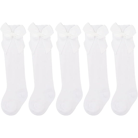 5 Pack Baby Girl Knee High Socks Toddler Dress Socks Baby Bow Stocking Cotton Infant Socks