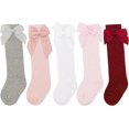 thumbnail image 1 of 5 Pack Baby Girl Knee High Socks Toddler Dress Socks Baby Bow Stocking Cotton Infant Socks, 1 of 7
