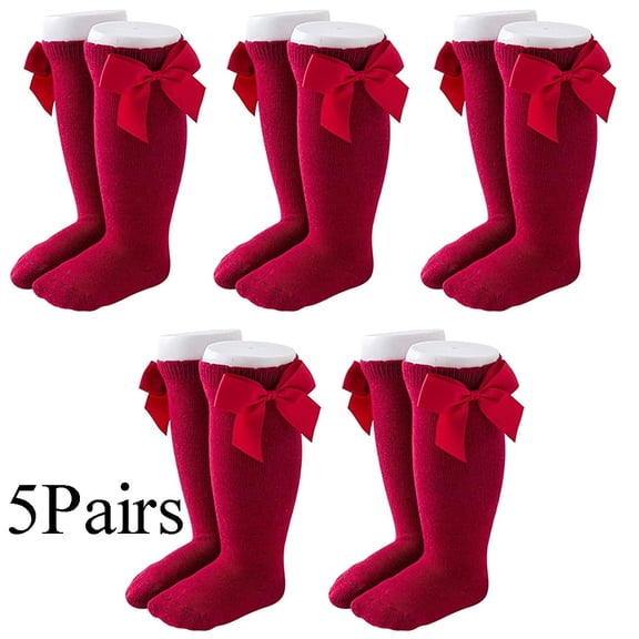 5 Pack Baby Girls Knee High Socks Long Bow Socks for Baby Girls,Red,(3-5Year)