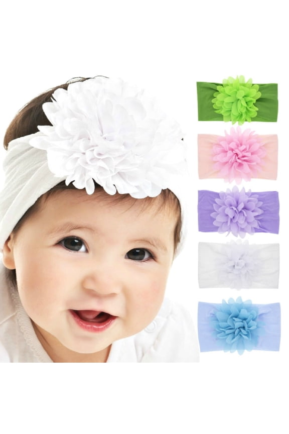 5-Pack Baby Girls Turban Headbands with Hair Bows  Soft Elastic Hair Bands for Toddlers & Kids TIKA