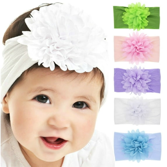 5-Pack Baby Girls Turban Headbands with Hair Bows – Soft Elastic Hair Bands for Toddlers & Kids TIKA