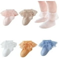 thumbnail image 1 of 5 Pack Baby Girs Lace Socks Toddler Ruffle Eyelet Princess Dress Frilly Cotton Thin Mesh Ankle Socks for 1-8T Kids, 1 of 7