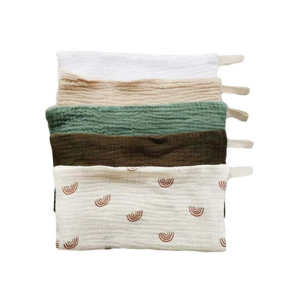 5 Pack Baby Muslin Washcloths, Cotton Baby Bath Towels, Soft & Absorbent Wash Cloths and Burp Cloths, Newborn Essentials Must Haves for Kids Girls & Boys, 10 x10 inches