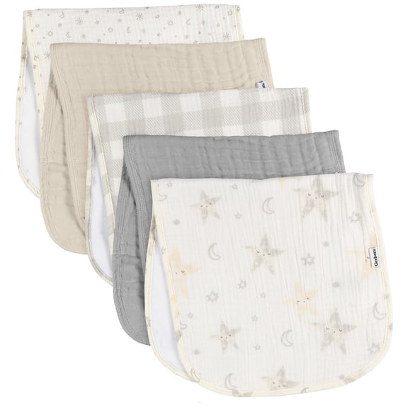 5-Pack Baby Neutral Multi Stars Muslin Burpcloth
