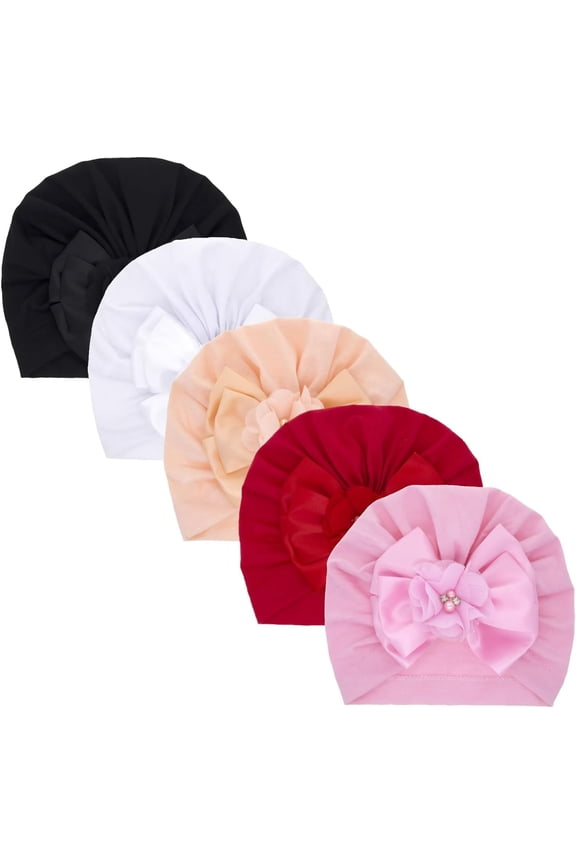5 Pack Baby Turban Beanies Hat Newborn Bow Cap Hats Toddler Skull Beanie Bowknot Cap Headwear