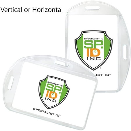 5 Pack - Badge Holder Horizontal or Vertical - Clear Transparent Plastic 2.25 X 3.5 Inch Card Protector - Flexible Vinyl Name Tag Holders for Office I'd, Nurse, Employee Access Cards - Specialist ID