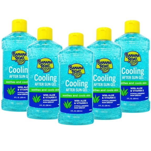 5 Pack - Banana Boat Cooling After Sun Gel with Aloe Vera and Vitamin E, 8oz