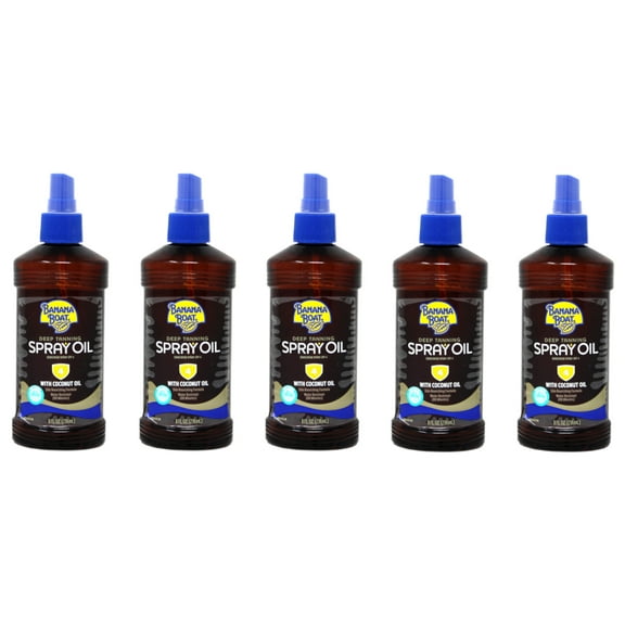 5 Pack Banana Boat Deep Tanning Oil Spray, With Sunscreen SPF 4, 8 Oz Each