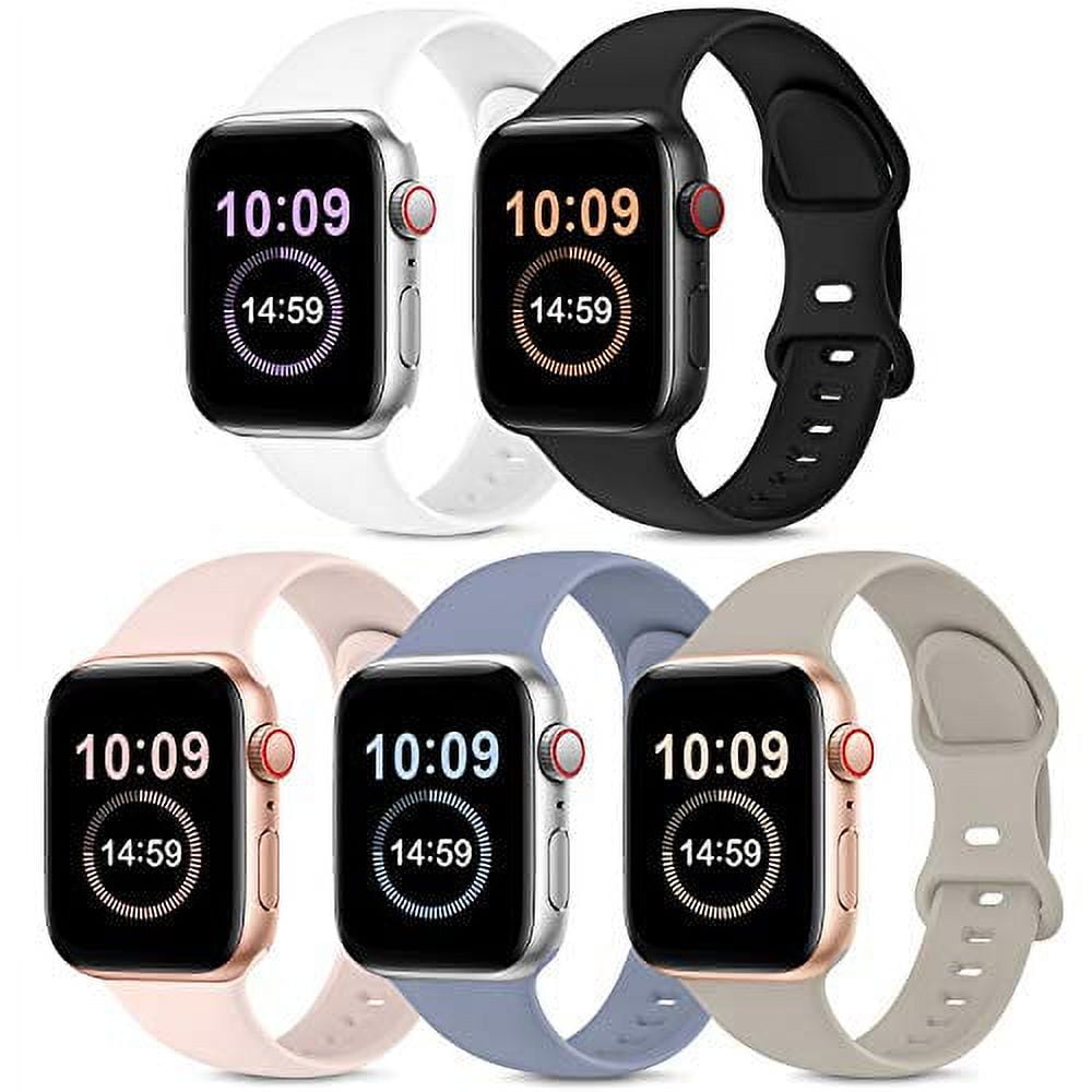  6 Pack Compatible with Apple Watch Band 38mm 40mm 41mm Women  Men,Soft Silicone Sport Apple Watch Bands Replacement Waterproof Strap  Black, Power Sand, Lavender Gray, Cloud Gray, White, Eucalyptus Green 