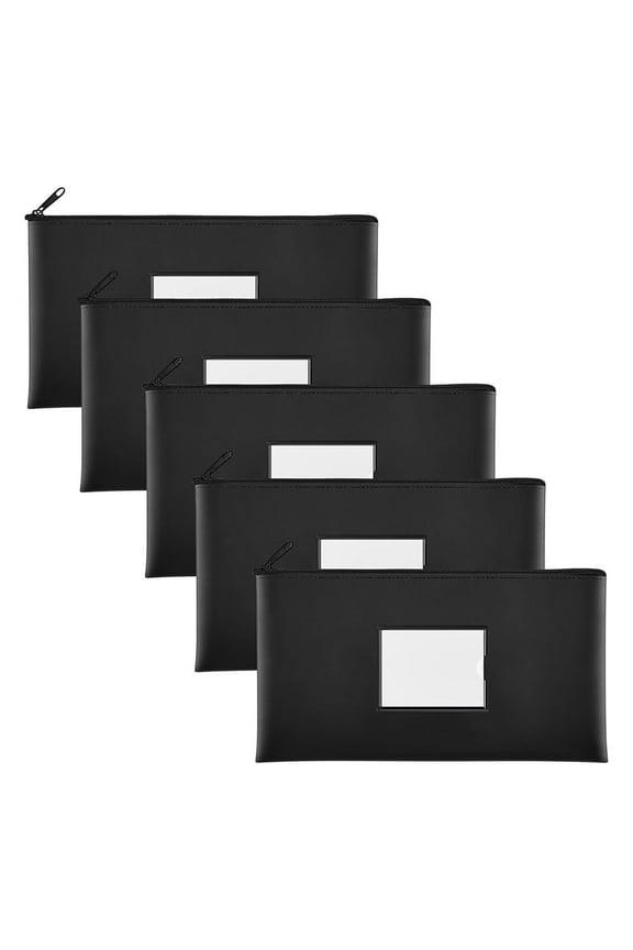 5-Pack Bank Deposit Money Bags with Zipper, PU Cash Wallet Pouches Label, for Coins, Cosmetics,Invoice,Bills,B