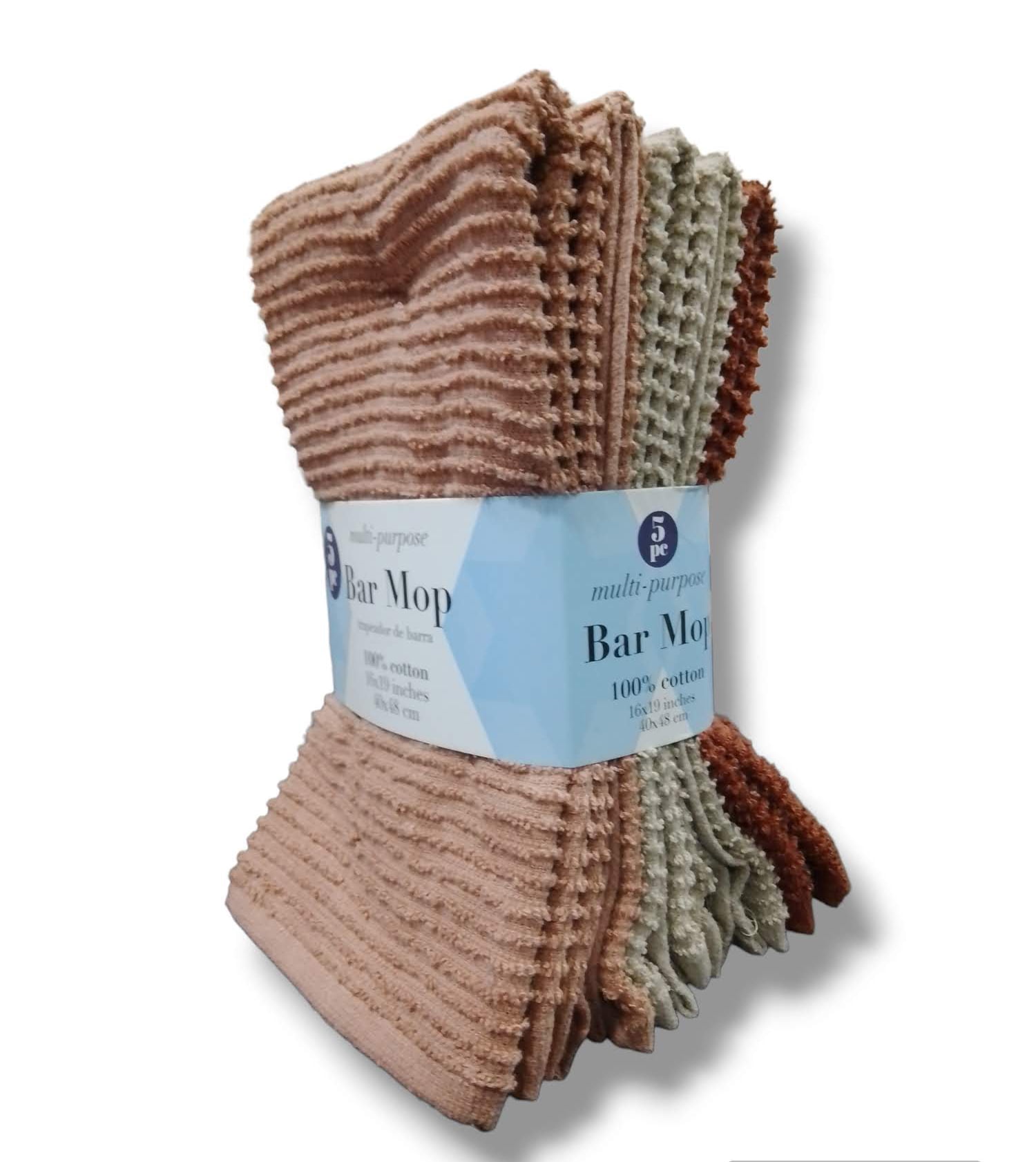 5 Pack Bar Mop Towels, Cleaning Kitchen Dish Cloth, 100 Cotton