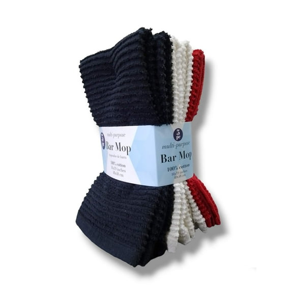 5 Pack Bar Mop Towels, Cleaning Kitchen Dish Cloth, 100% Cotton, Machine Washable, Utility Dishcloth, Absorbant Multipurpose - 16x19 Inches, Variety Pack (Black, White, Red)