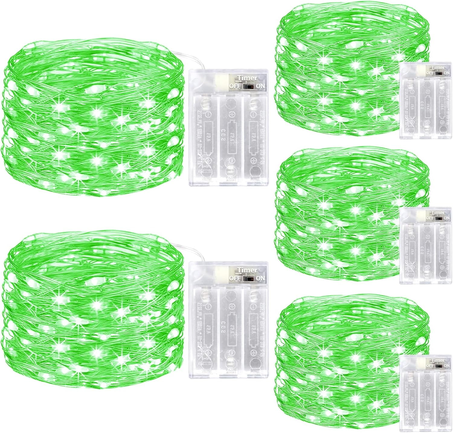 5 Pack Battery Operated Fairy Lights with Timer 16ft 50LED, Waterproof ...
