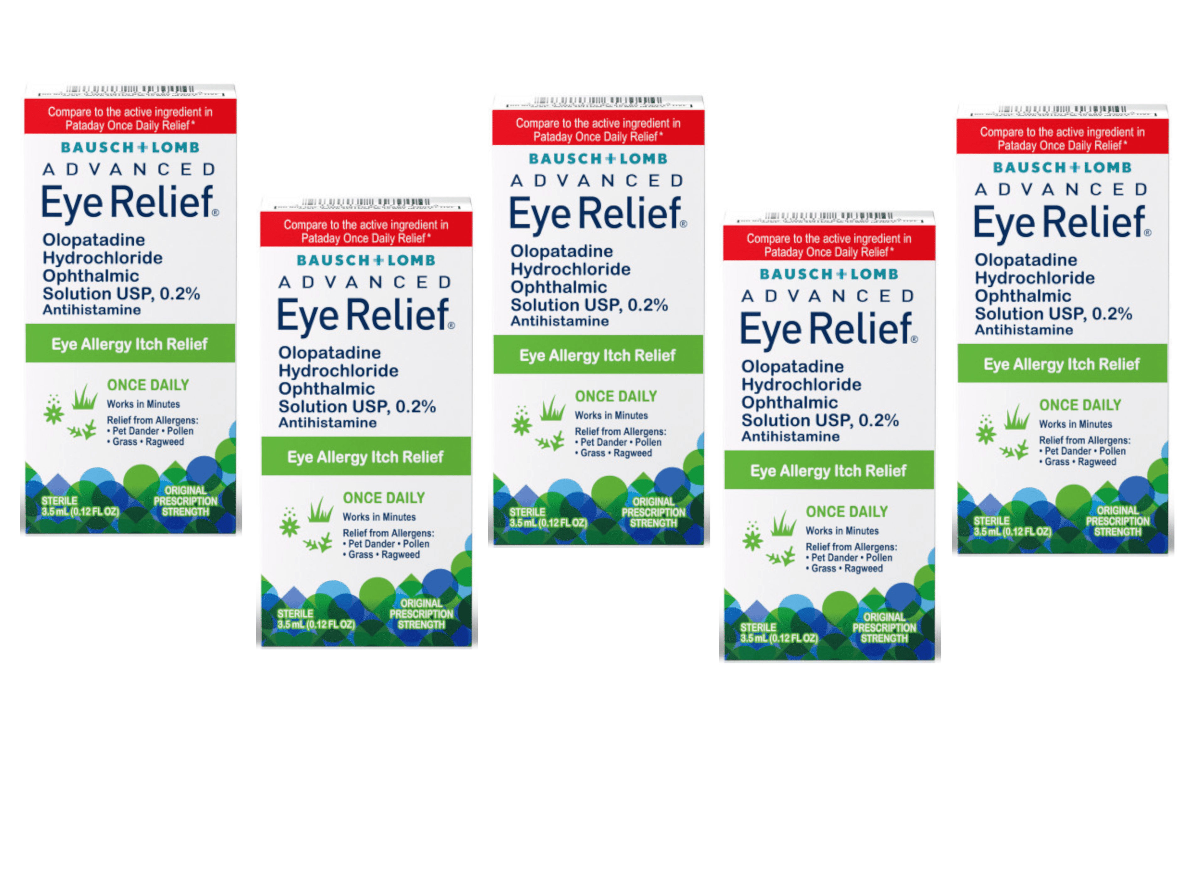 5 Pack - Bausch + Lomb Advanced Eye Relief 0.2% Olopatadine Antihistamine Eye Drops, 0.12 fl oz, 16-Hour Allergy Relief, Once-Daily Prescription-Strength Eye Drops for Itchy Eyes