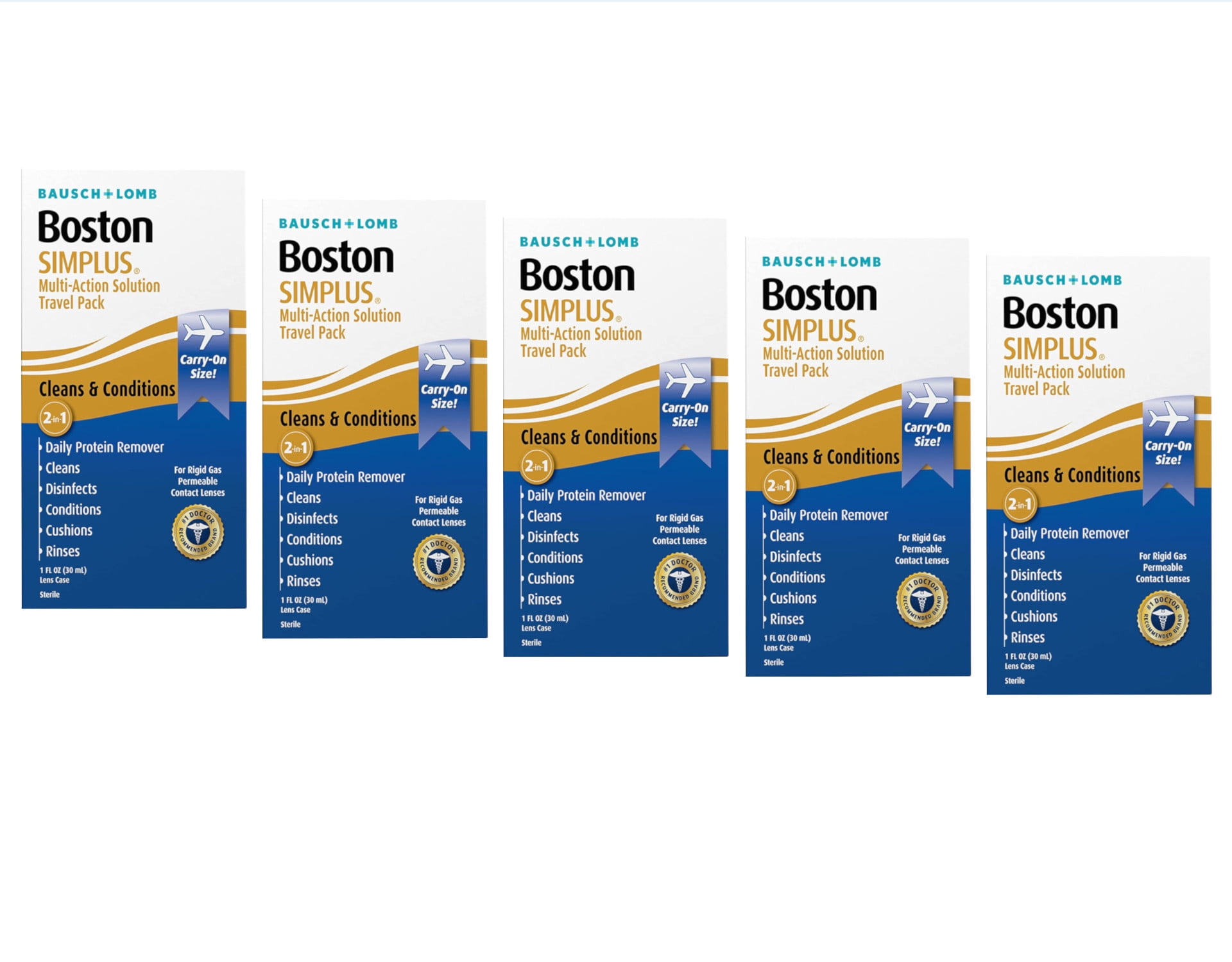 5 Pack - Bausch &amp; Lomb Boston Simplus Multi-Action Solution Travel Kit 1 Each