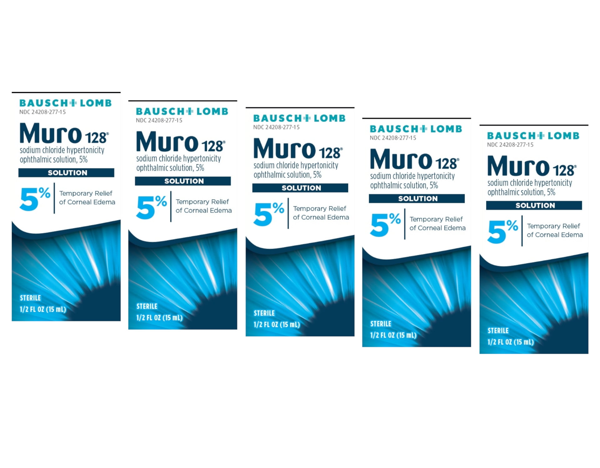 5 Pack - Bausch + Lomb Muro 128 Solution 5% 15 ML Each