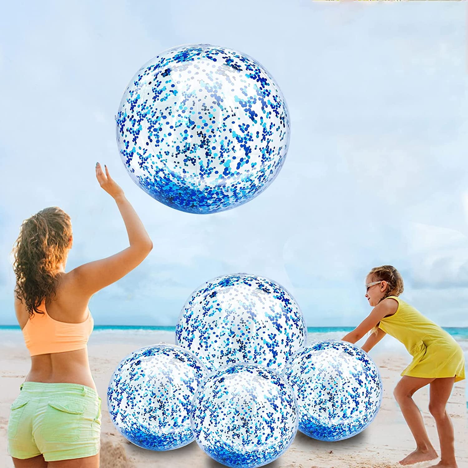 5 Pack Beach Ball Jumbo Pool Toys Balls Giant Confettis Glitters Inflatable  Clear Beach Ball Swimming Pool Water Beach Toys Outdoor Summer Party Favors  for Kids Adults-16 inch - Walmart.com