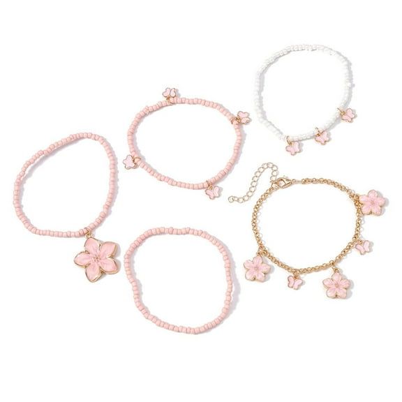 5 Pack Bead Bracelet Handmade Accessory Colorful Fashion Wrist Jewelry Adjustable Charm Bracelet Present for Women