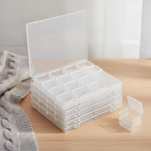 5 Pack Bead Storage Containers - Clear Plastic Bead Organizer Box with 80 Compartments, Hinged Lid Craft Storage for Drills, Jewelry, Seed Beads, Buttons, Pins, Small Parts