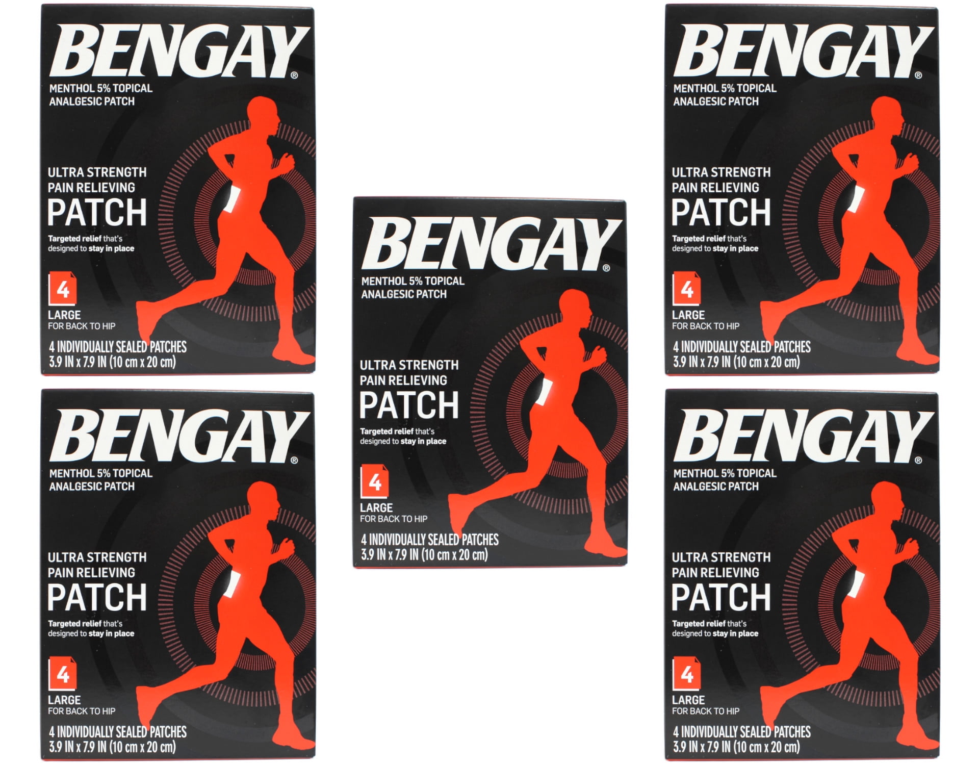 5 Pack - Bengay Ultra Strength, Pain Relieving Patch, Large Size, 4 Count Each