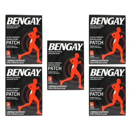 5 Pack - Bengay Ultra Strength, Pain Relieving Patch, Large Size, 4 Count Each