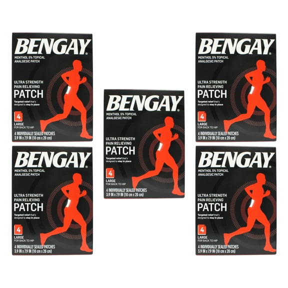 5 Pack - Bengay Ultra Strength, Pain Relieving Patch, Large Size, 4 Count Each