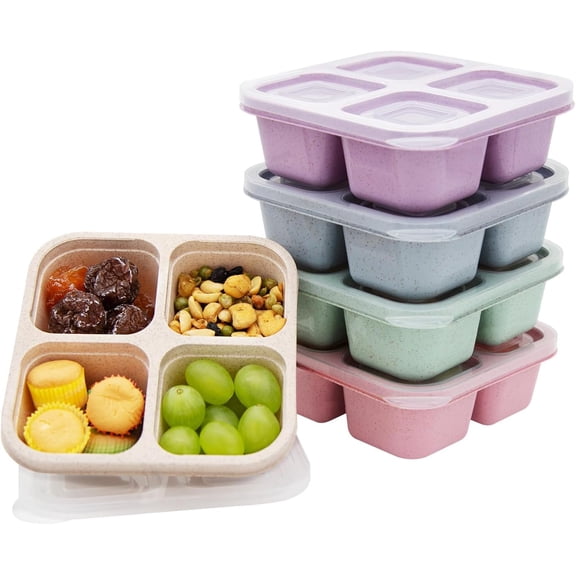 5 Pack Bento Lunch Box,4 Compartment Snack Containers,Divided Snack Box,Meal Prep Lunch Containers FOR Kids/Toddle/Adults,Food Storage Containers for School, Work and Travel