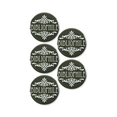 5 Pack - Bibliophile Book Lovers Pinback Button Badges - 2.25 Inch