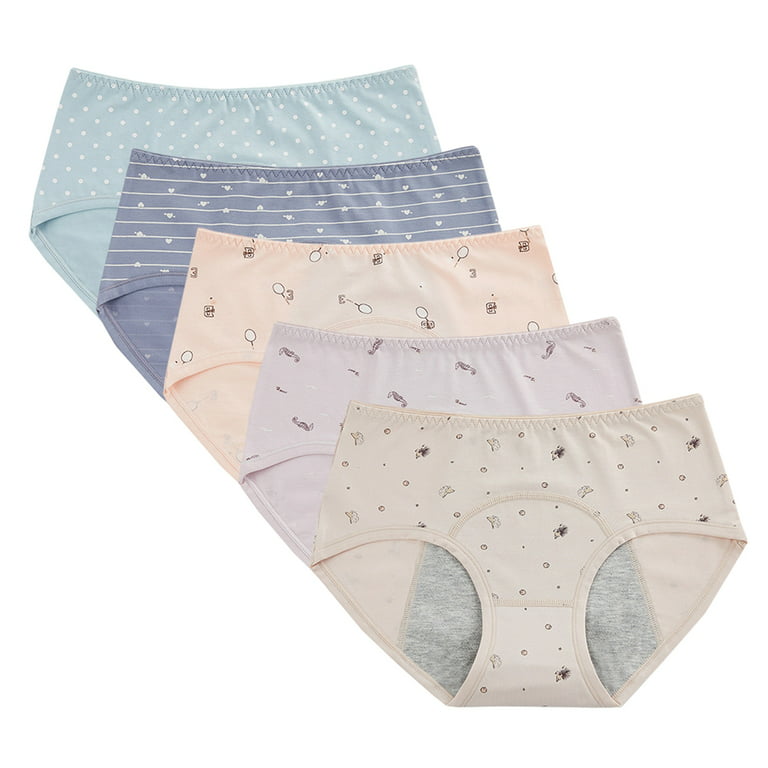 5 Pack Big Girls Period Panties Menstrual Underwear Leak-Proof Cotton Soft  Briefs for First Period Starter