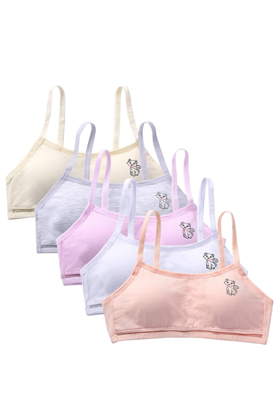 5-Pack Big Girls Puberty Girls Cotton Print Seamless Training Bra Teen Soft Cotton Underwear