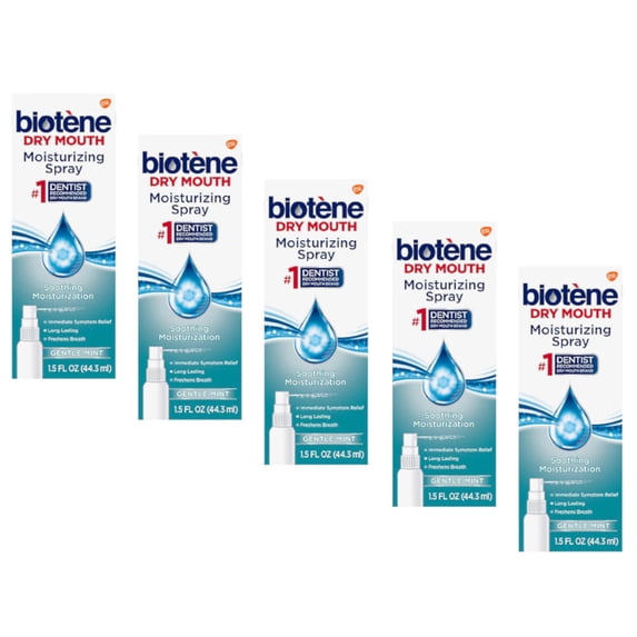 5 Pack Biotene Moisturizing Mouth Spray 1.5 Oz Each