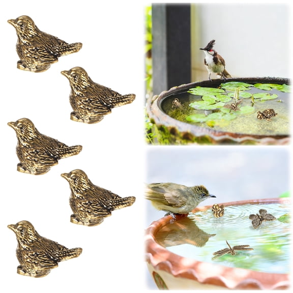 5-Pack Bird Bath Copper Disk, Mini Bird Bath Copper Ornaments for Outdoor Birdbaths/ Bowl Decor [Sparrow]