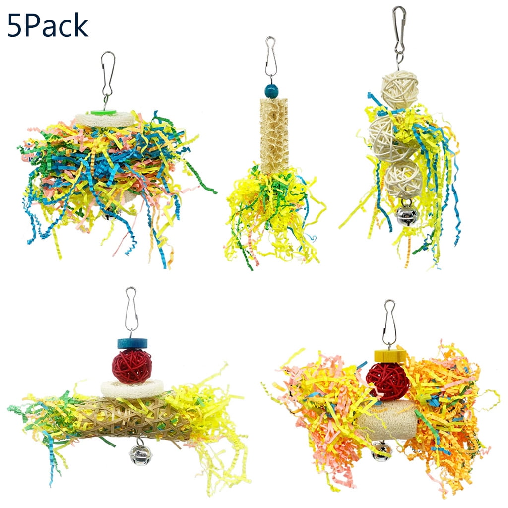 5 Pack Bird Foraging Toys Parrot Shredder Rattan Balls Toy Hanging for Cage