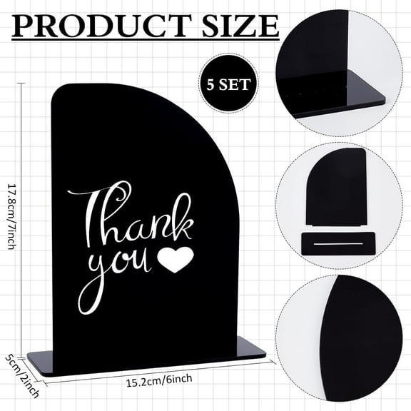 5 Pack Black Acrylic Half Arch Sign with Stand DIY Blank Wedding Memory Sign Place Card Table Number Stand for Ceremony Reception Birthday Parties Large-Scale Activities