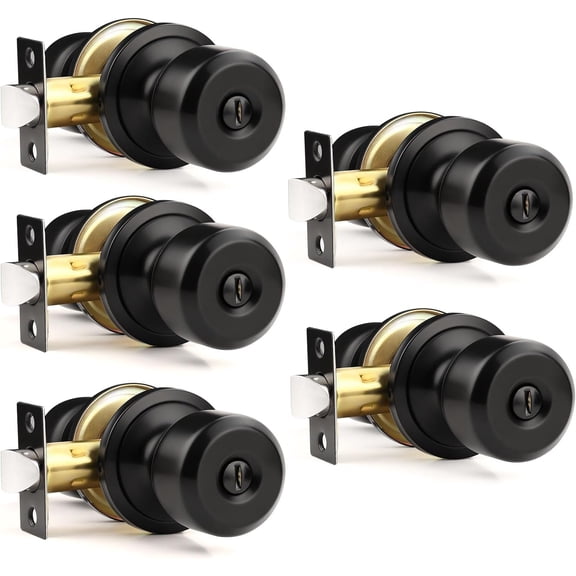 5 Pack Black Door Knobs Interior, Matte Black Privacy Door Knob Interior, Black Interior Door Knobs for Bedroom Bathroom, Keyless Indoor Door Knobs Cylindrical Shape Knobs, Interior Doorknobs