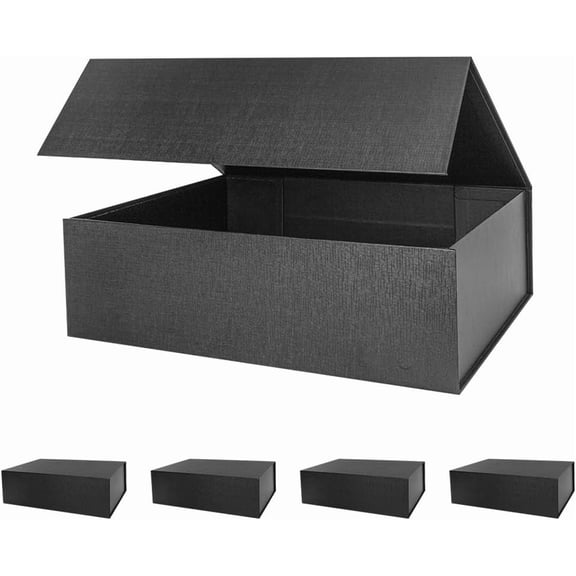 5 Pack Black Hard Gift Box with Lid 13x9x4 Inches Foldable Magnetic Closure Reusable for Clothes