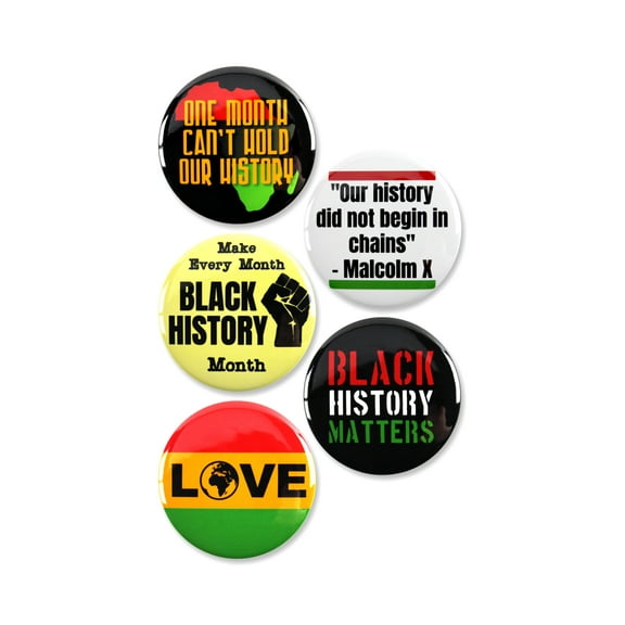5 Pack - Black History Advocate Pinback Button Badges - 2.25 Inch