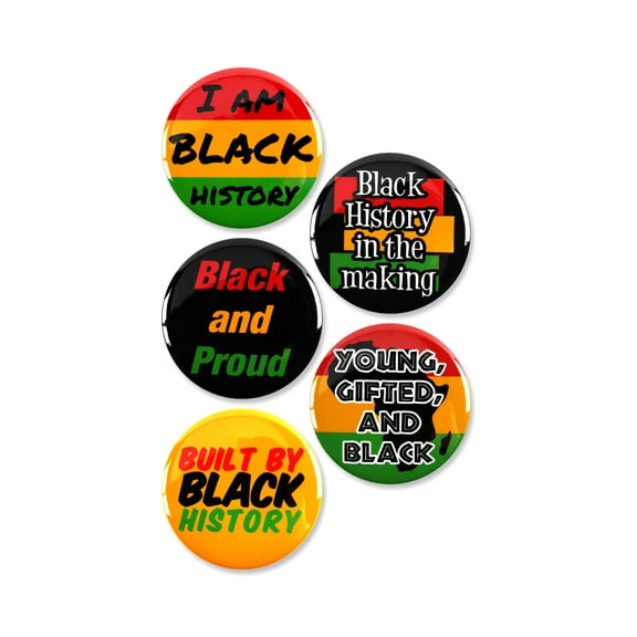 5 Pack - Black History Pride Pinback Button Badges - 2.25 Inch Round