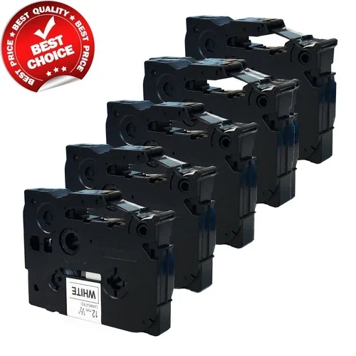 5 Pack Black On White Label Tape Tz231 Tze231 12Mm (1/2") 8M For Brother P-Touch