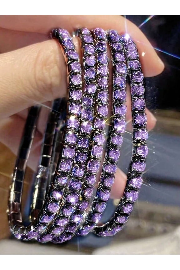 5-Pack Black Purple Crystal Pave Stretch Bangle Bracelets For Women