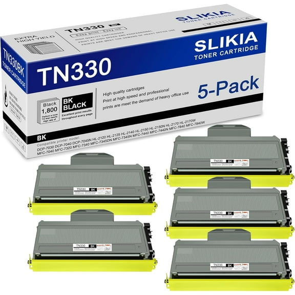 5-Pack Black TN330 Toner Cartridge: Compatible TN330 TN-330 Replacement for Brother DCP-7030 7040 7045N HL-2120 2125 2140 2150N 2170W MFC-7040 7320 7340 7345DN 7440N 7840W Printer