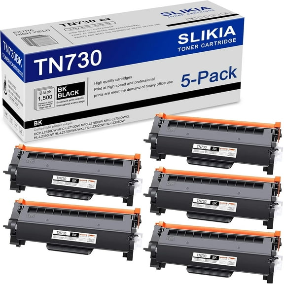5-Pack Black TN730 Toner Cartridge: Compatible TN730 TN-730 Replacement for Brother DCP-L2550DW MFC-L2710DW MFC-L2750DW MFC-L2750DWXL HL-L2350DW HL-L2370DW/DWXL HL-L2390DW HL-L2395DW Printer