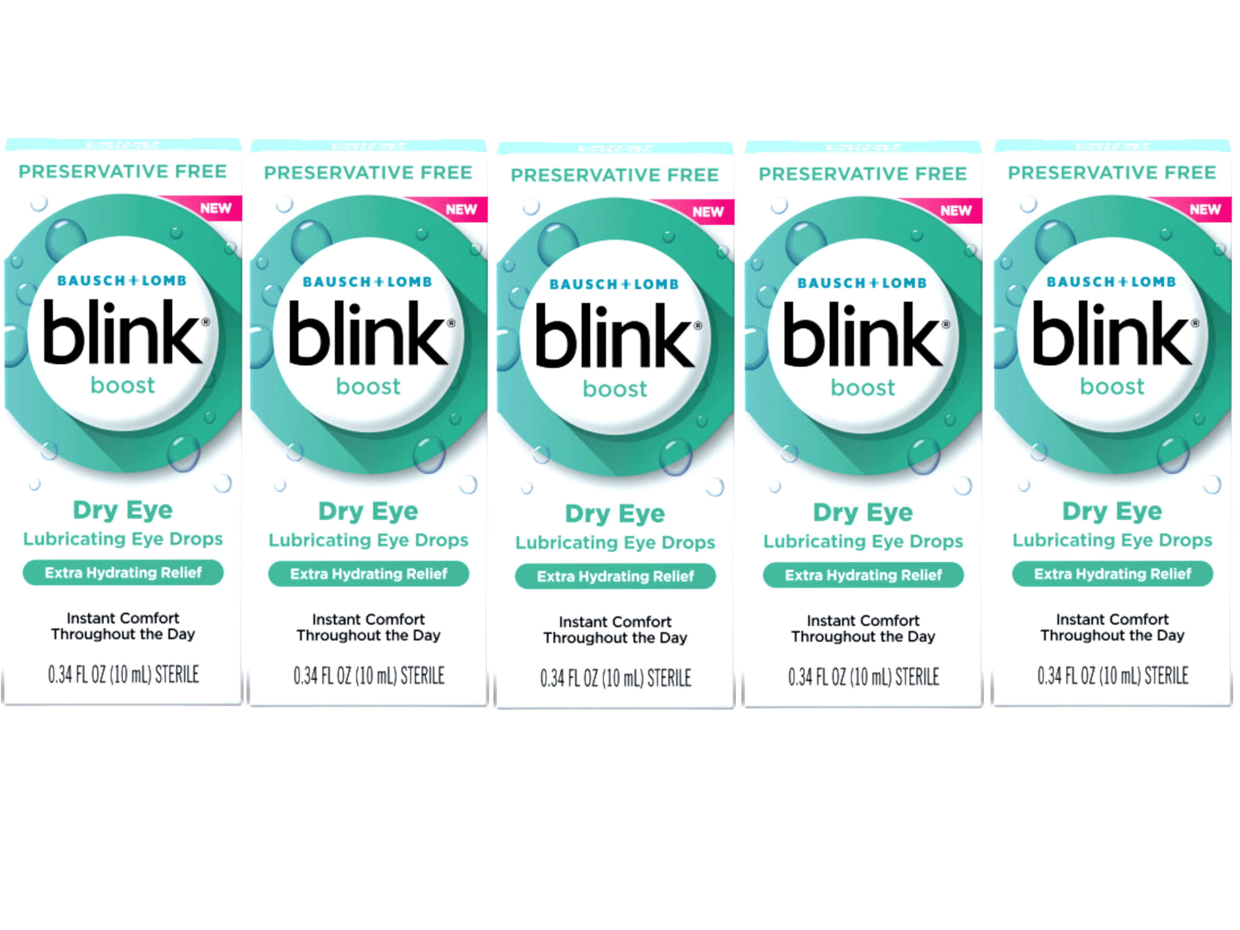 5 Pack - Blink Boost Preservative-Free Lubricating Eye Drops, Eye Care Drops for Dry Eyes, Instant Moisture for Dry Irritated Eyes & Comfort Throughout the Day, Contact Lens Friendly, 10 mL