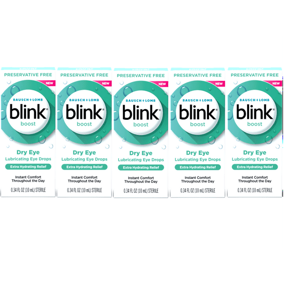 5 Pack - Blink Boost Preservative-Free Lubricating Eye Drops, Eye Care Drops for Dry Eyes, Instant Moisture for Dry Irritated Eyes & Comfort Throughout the Day, Contact Lens Friendly, 10 mL