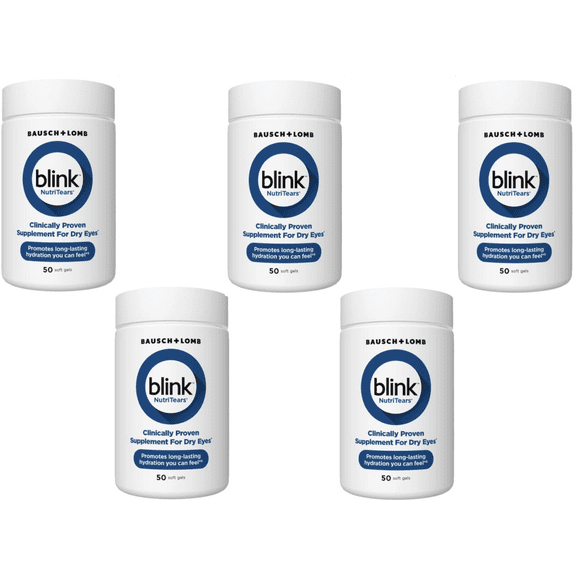 5 Pack - Blink NutriTears Clinically Proven Supplement for Dry Eyes, 50 Softgels, Eye Care Supplement to Hydrate Eyes From Within For Long Lasting Relief You Can Feel