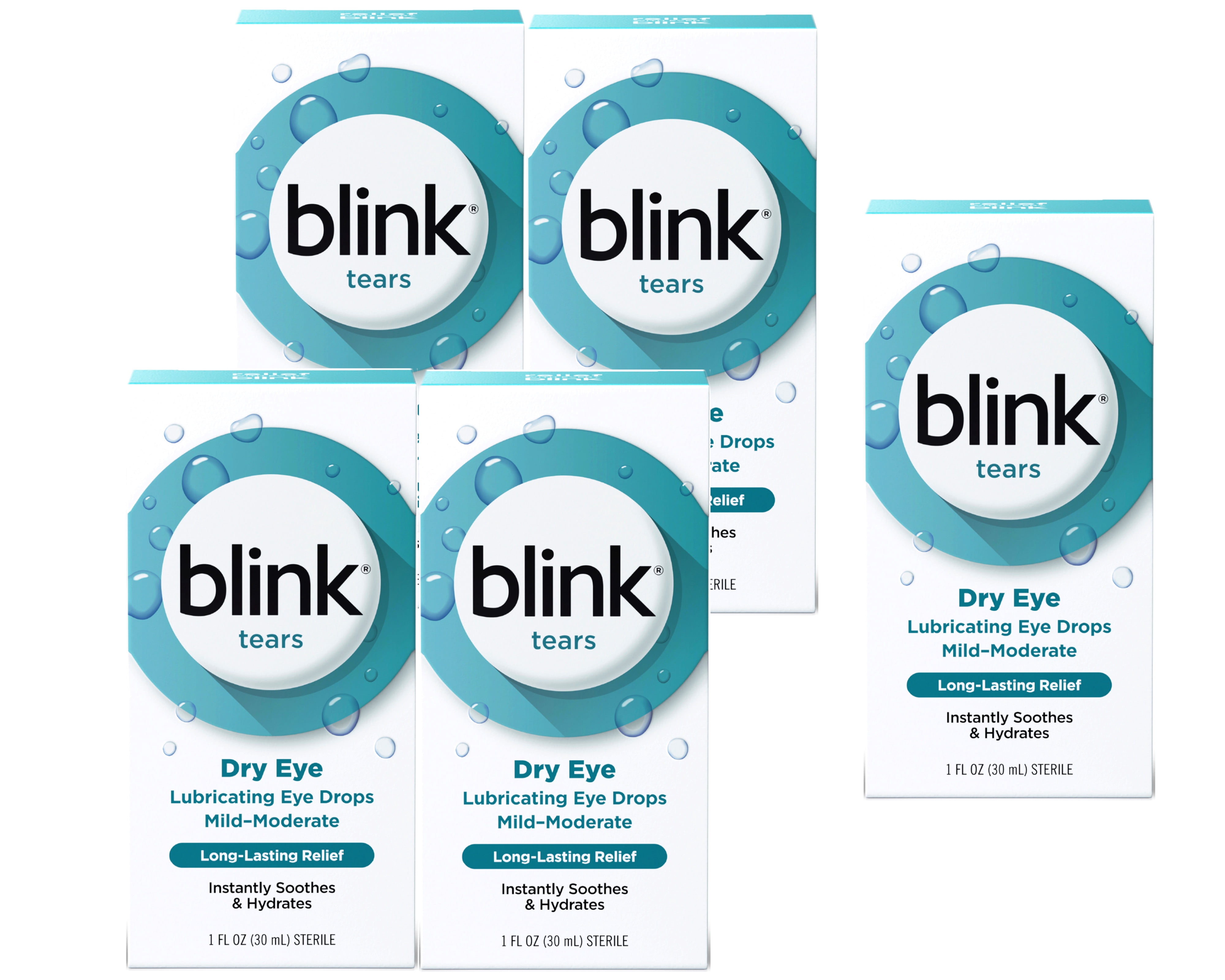 5 Pack - Blink Tears Lubricating Eye Drops – Long-Lasting Hydration for Mild to Moderate Dry Eyes, Moisturizes & Soothes with Hyaluronate, 1 Fl Oz