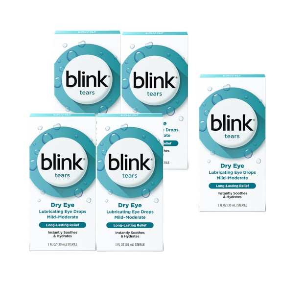 5 Pack - Blink Tears Lubricating Eye Drops Long-Lasting Hydration for Mild to Moderate Dry Eyes, Moisturizes & Soothes with Hyaluronate, 1 Fl Oz